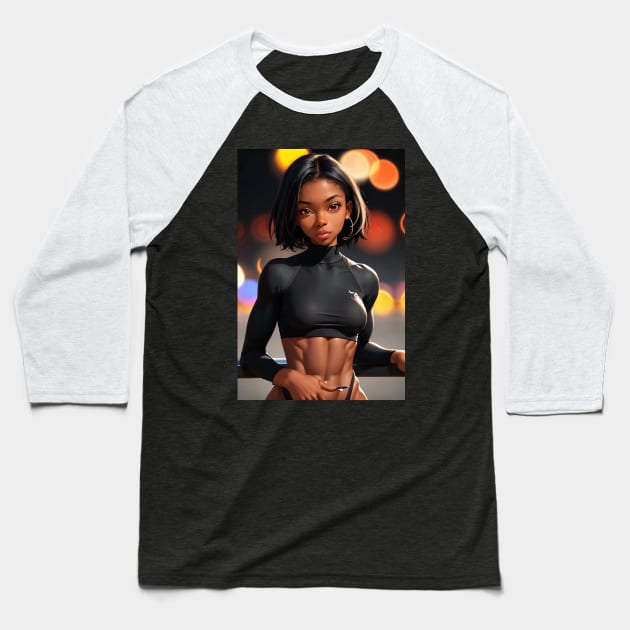 Hot, Fit, Anime Girl of Color Baseball T-Shirt by FurryBallBunny